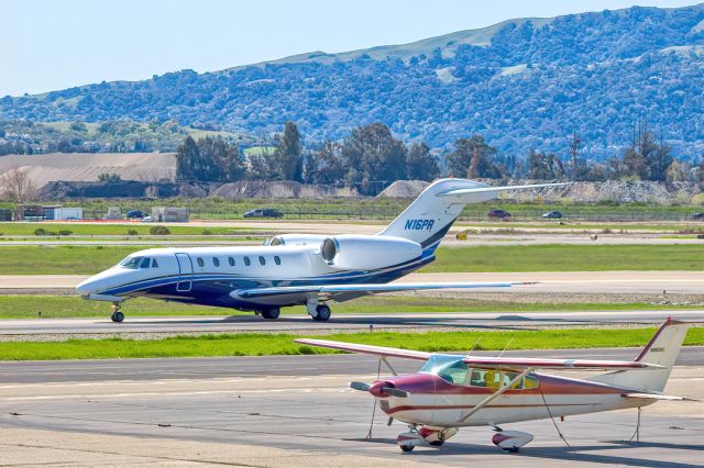 Cessna Citation X (N16PR) - Cessna 750 Citation X at Livermore Municipal Airport (CA). Cessna C182D N8925X in foreground. March 2021.