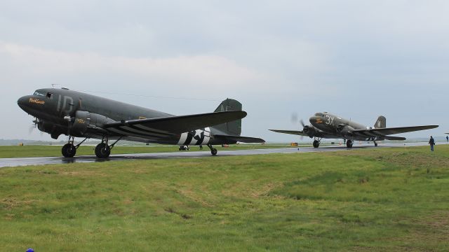 Douglas DC-3 (N74589) - Two Skytrains, "Placid Lassie" (N74589) and "That's All... Brother" (N47TB) spinning up during the D-Day Squadron Kickoff Week, 17 May 2019.