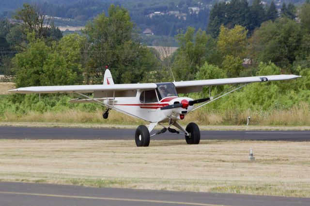 Piper L-21 Super Cub (N1277A) - 1951 Piper PA-18 landing Starks Twin Oaks Airpark. 8-3-13