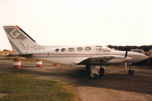 Cessna Chancellor (OY-CGC) - Seen here in 28-Sep-90.br /br /Reregistered G-METR 15-Aug-91,br /then transferred to Zimbabwe 3-Sep-95 as Z-WTF.