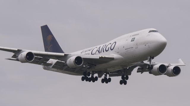 Boeing 747-400 (TC-ACF) - Saudi Cargo landing at OR Tambo in Johannesburg.