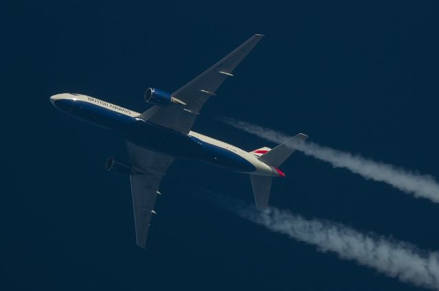 Boeing 777-200 (G-YMME) - 1/2/2015 British Airways Boeing 777-200 G-YMME Passes Overhead West Lancashire,England,UK at 34,000ft  working route London-San Francisco BAW73N.br /Pentax K-5.