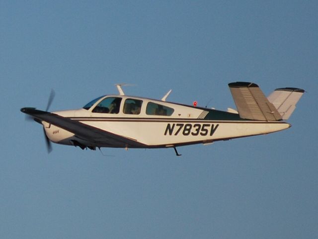Beechcraft 35 Bonanza (N7835V) - Departing from runway 02 at Concord Regional Airport - 3/2/09