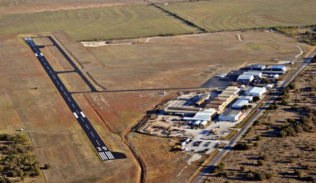 — — - Aerial shot of Curtis Field in Brady, Texas.