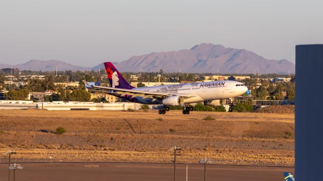 Airbus A330-200 (N386HA) - Hawaiian Airlines A330-200 landing at PHX on 7/7/22. Taken with a Canon 850D and Rokinon 135mm f/2 lens.