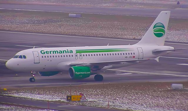 Airbus A319 (HB-JOG) - GSW6043 taxing after arrival from Pristina. This is the last flight made by this aircraft while operating for Germania Flug.