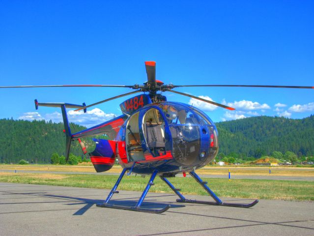 — — - Hughes 500 on the ramp at Quincy, 2O1.  Photo rendered in HDR.