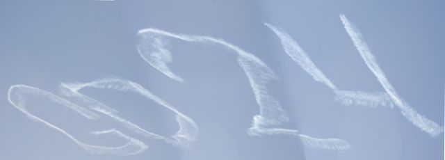 — — - A Jeff Gordon fan has too much money.  Sky writing over the speedway.