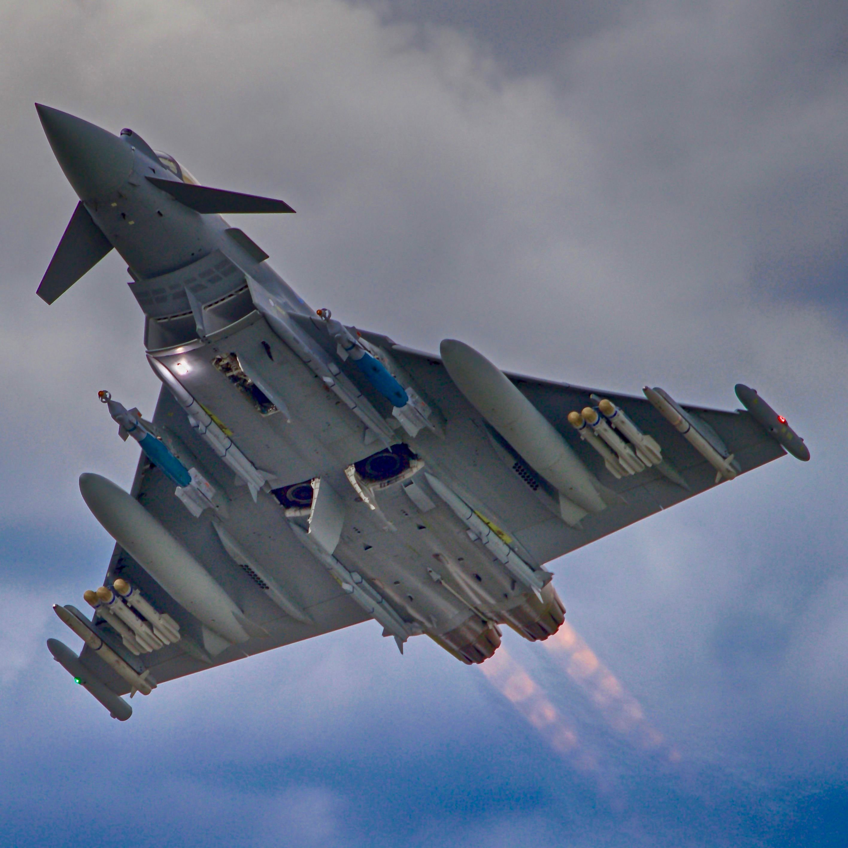 EUROFIGHTER Typhoon (ZK358) - Royal Air Force Eurofighter Typhoon FGR4 performing an afterburner take off at the Farnborough 2016 airshow.