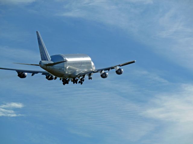 Boeing 747-400 (N2498A) - 2-2-2011 Dreamlifter 747-407 LCF, N2495A,taking off at Paine Field, Everett, Washington  |||  Photo by Bruce McKinnon