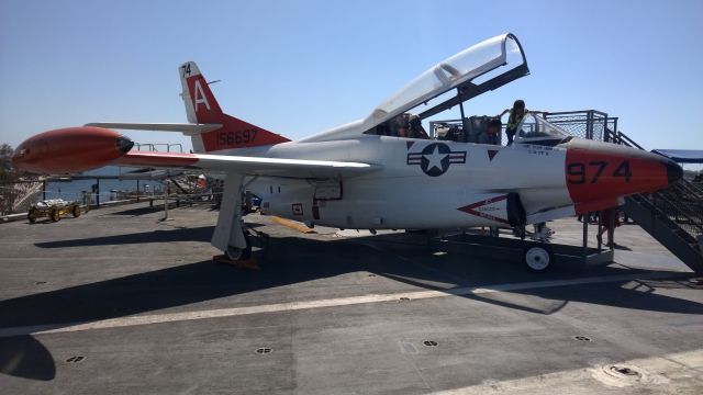 15-6697 — - A North American T-2 Buckeye on the deck of the USS Midway in San Diego, CA.
