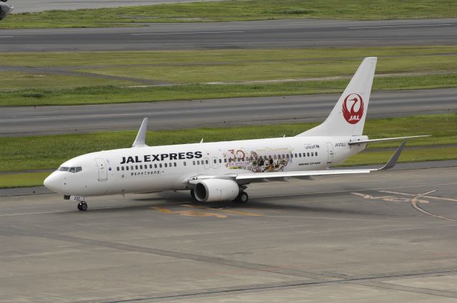 Boeing 737-800 (JA332J) - Taxing at Haneda Intl Airport on 2013/07/20 "No-6 JAL Happiness Express c/s"