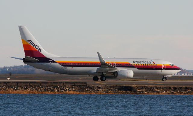 Boeing 737-800 (N917NN) - The newest American retro livery - Air Cal arriving here at Boston Logan late afternoon. 