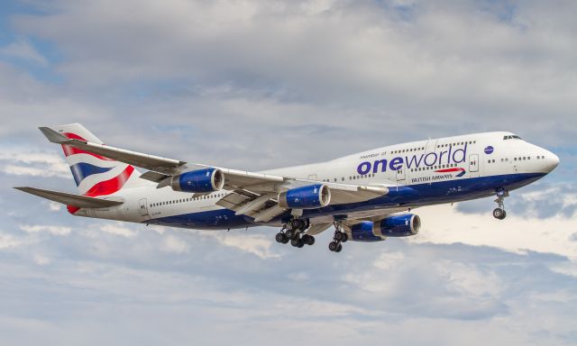 Boeing 747-400 (G-CIVM) - British Airways in One World livery glides by on her way to runway 23 at YYZ