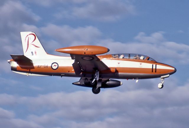A7011 — - AUSTRALIA - AIR FORCE - COMMONWEALTH CA-30 (MB-326H) - REG A7-011 (CN CA30-11) - EDINBURGH RAAF BASE ADELAIDE SA. AUSTRALIA - YPED (13/4/1984)35MM SLIDE SCANNED WITH A EPSON V700 PERFECTION FLATBED SCANNER AT 6400 DPI.