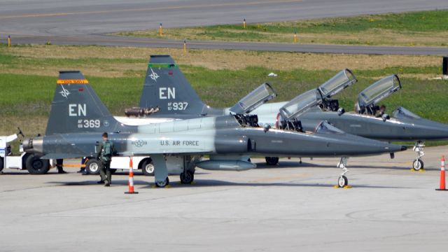 Northrop T-38 Talon (66-4369) - Two T-38C Talons on the Lane Aviation ramp at KCMH getting one last walk around.