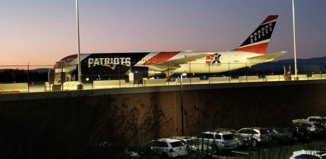 BOEING 767-300 (N36NE) - The New England Patriots football team plane parked across two of American Airlines gates in Charlottesville, VA. They had to park it at the passenger terminal stretching across two gates due to it's size because Charlottesville is a small airport. Idk why it's here but it'll have to leave empty or almost empty because the runway here is only 6800 feet.