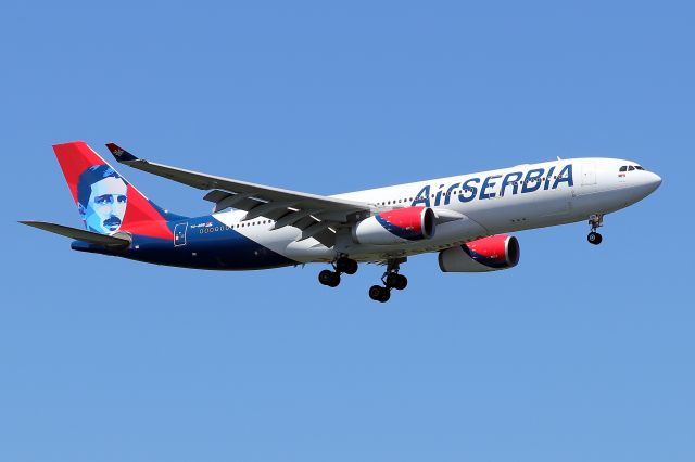 Airbus A330-200 (YU-ARB) - 'Air Serbia 500' arriving from Belgrade Nikola Tesla Airport. The special tail celebrates Serbian-American inventor Nikola Tesla  (6/22)