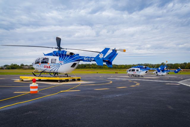 KAWASAKI EC-145 (N61UP) - Three PennStar Helicopters at KLOM.  PennStar1 normally deploys from Wings Field. The other two were visiting for maintenance.