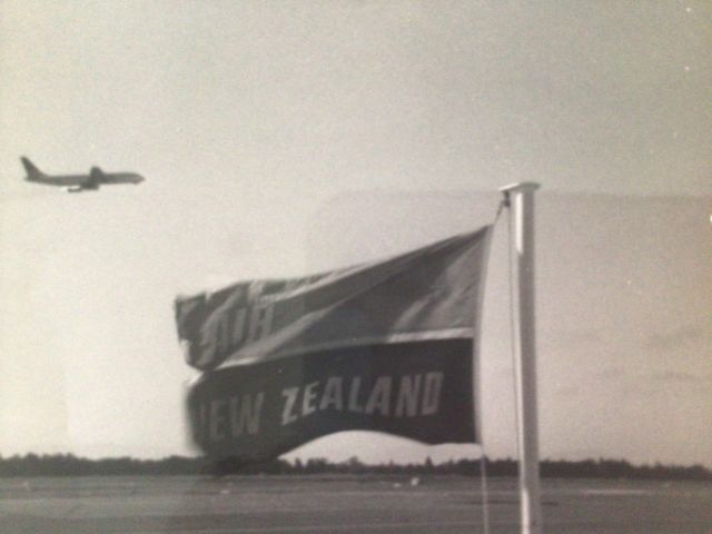 ZK-XXX — - An Air New Zealand DC-8 taking off towards the north and the airline’s flag. Photographed at Christchurch Airport in the late 1960s. It would have been heading, eventually, west over the Southern Alps of South Island, N.Z. and across the Tasman Sea to either Melbourne, Sydney or Brisbane - Australia.