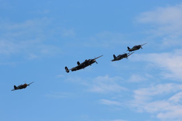 — — - Planes of Fame Fly-Over at EAA Airventure 2016 Wednesday Show - lots of Clouds.