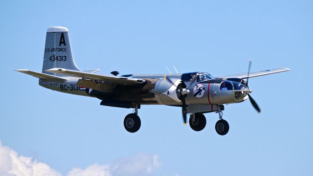 N4313 — - A-26C Invader on final to Rwy 16R on 7.20.18. (#44-34313). The aircraft was practicing for FHCs SkyFair to be held on 7.21.18.