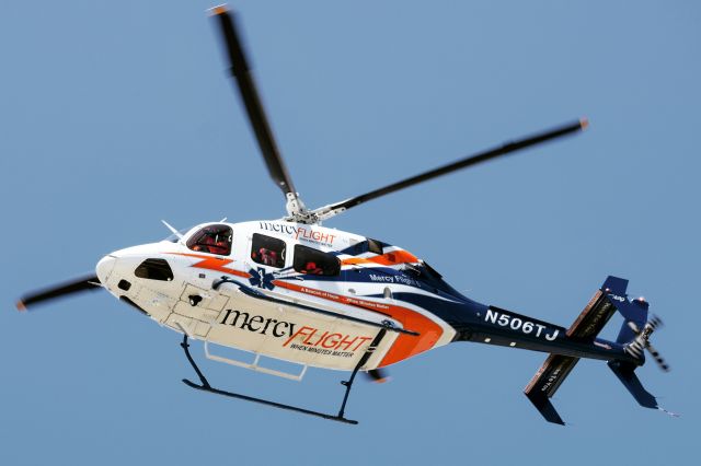 Bell 429 GlobalRanger (N506TJ) - Mercy Flight 6 arriving into the Flying Tigers ramp at the Buffalo Niagara International Airport from the Buffalo General Hospital helipad in Downtown Buffalo (NY)