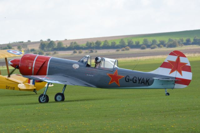 YAKOVLEV Yak-50 (G-GYAK) - YAK50 of Aerostars aerobatic team arriving at Duxford on 19 September 2015 in preparation for formation display later in the day.