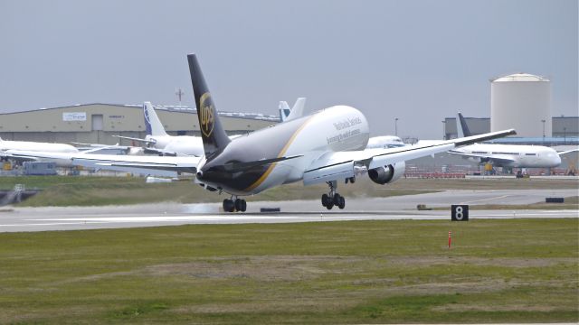 BOEING 767-300 (N349UP) - BOE280 touching down on runway 16R to complete a flight test on 3/28/12.