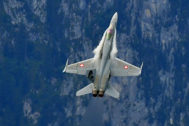 McDonnell Douglas FA-18 Hornet (J5018) - Demonstration in Thun, Switzerland. (08-17-2019) in front of the mount Stockhorn