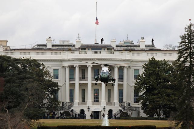 Sikorsky Sea King (UNKNOWN) - Now designated as Marine One, a USMC Sikorsky VH-3D Sea King from Marine Helicopter Squadron One (HMX-1) lifts off from the south lawn of the Whitehouse with the POTUS and his family onboard headed for Joint Base Andrews where Air Force One awaits.