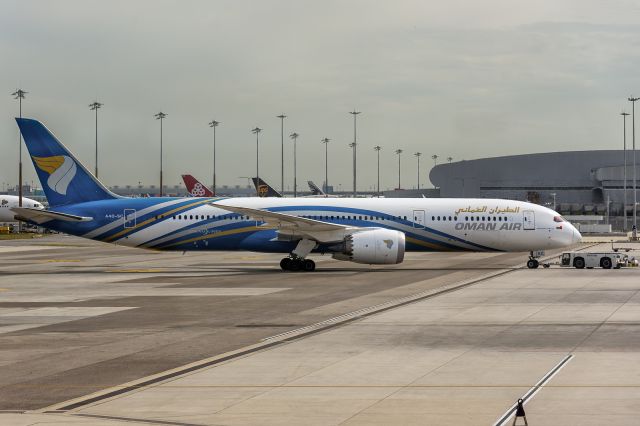 Boeing 787-9 Dreamliner (A4O-SC) - 5th June, 2022: Being pushed back for departure to Muscat as flight WY 818.