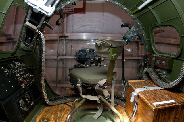 Boeing B-17 Flying Fortress (N5017N) - The bombadiers office on the B-17 Aluminum Overcast.