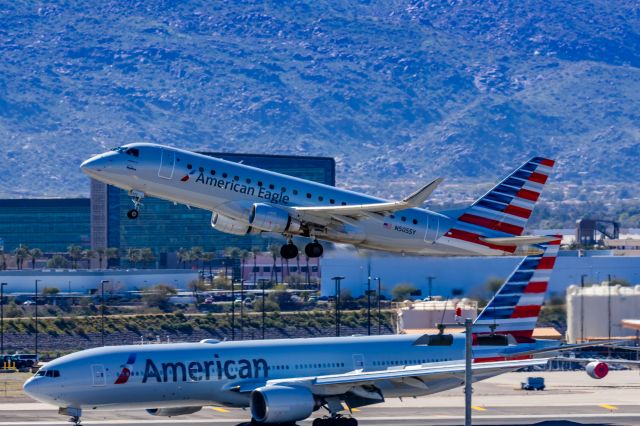 Embraer 175 (N505SY) - A SkyWest ERJ175 taking off from PHX on 2/10/23 during the Super Bowl rush. Taken with a Canon R7 and Canon EF 100-400 II L lens.