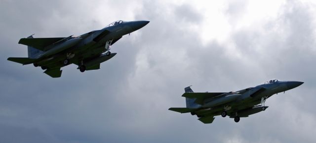 McDonnell Douglas F-15 Eagle (USNG) - Two F-15 from the 142d Fighter Wing of the Oregon Air National Guard arriving at Portland International Airport.