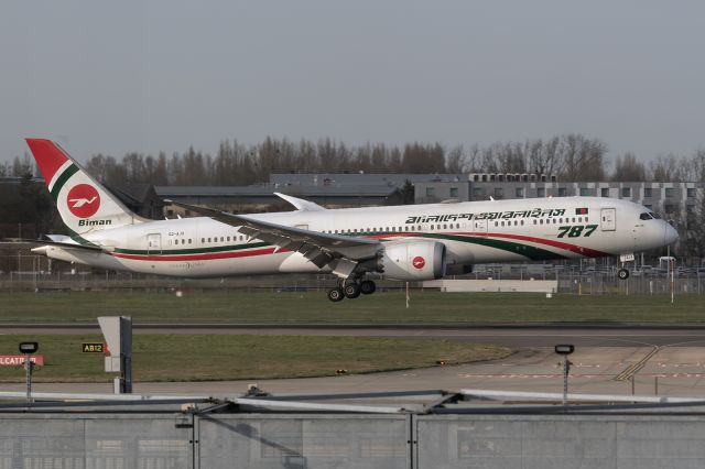 Boeing 787-9 Dreamliner (S2-AJX) - 7th March, 2025: BG 201 from Dhaka's Zia International Airport (via Sylhet) is about to touch down on runway 09L at London Heathrow - with Capt. Enam Talukder at the helm. 