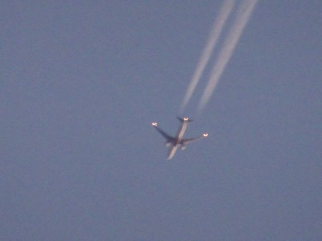 BOEING 777-300 (A6-ENE) - Emirates to Dallas-Fort Worth over Fargo at dusk 