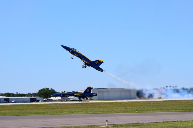 McDonnell Douglas FA-18 Hornet — - Blues #5 and #6 taking off to start the show at Sun n Fun 2017 Lakeland, Florida 8APR17