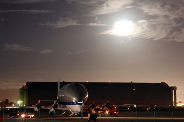 Aero Spacelines Super Guppy (N941NA) - Super Guppy and moonlight at Moffett Federal Airfield Jan. 24, 2016.