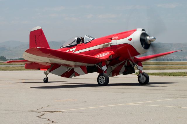 N5588N — - A Goodyear F2G Corsair in racing colors running up @ KCNO.