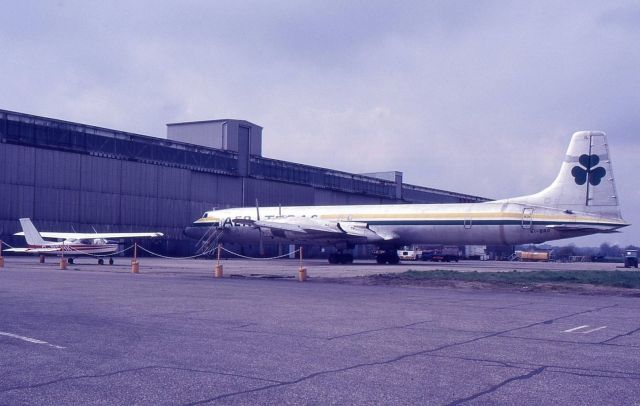 Canadair CL-44 Forty Four (EI-BRP) - Not the best photo, but a shot of Aer Turas CL44 EI-BRP at Southend Airport in 1988.