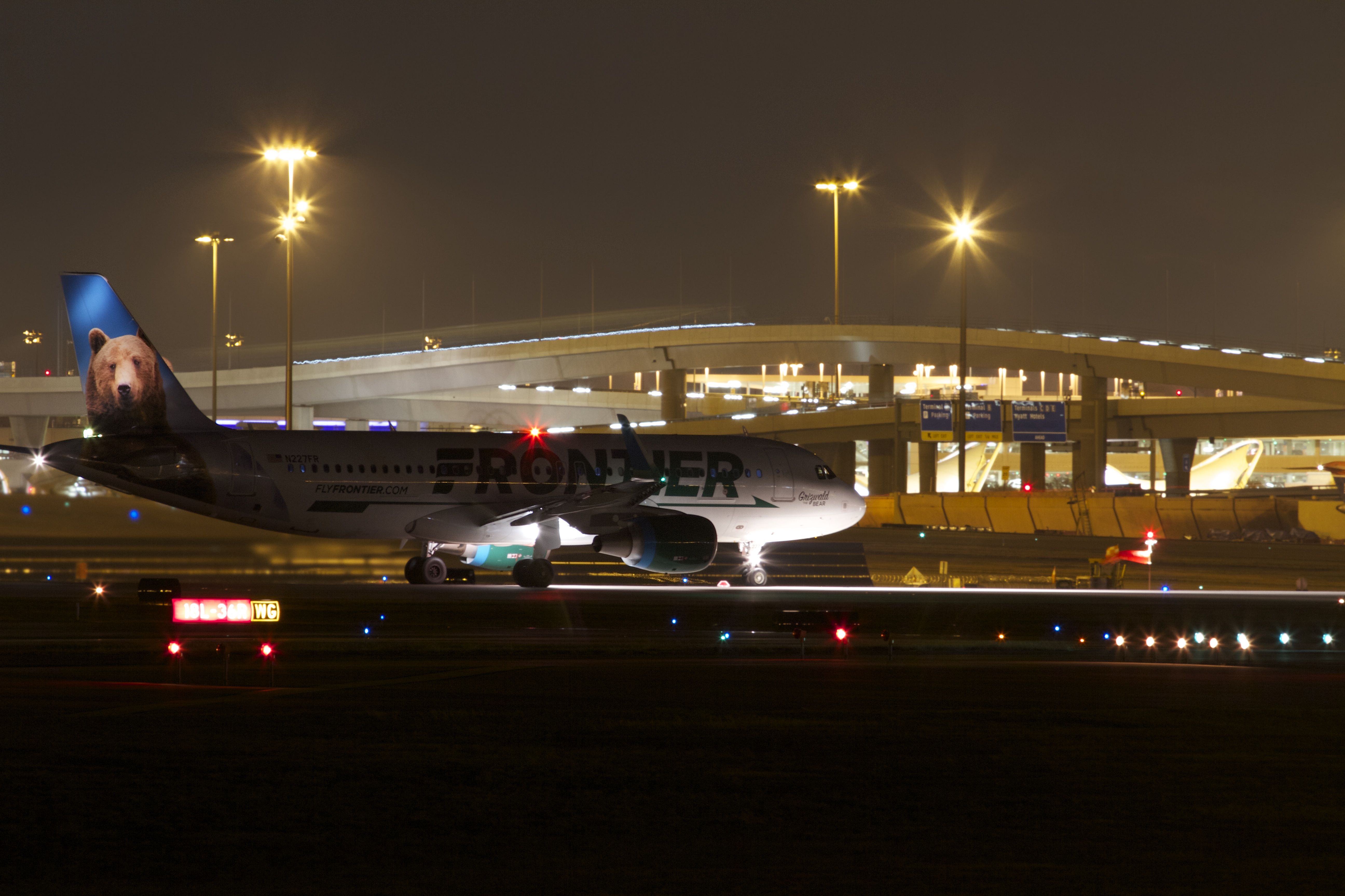 Airbus A320 (N227FR) - Frontier ready for take off outta DFW with the Bear 