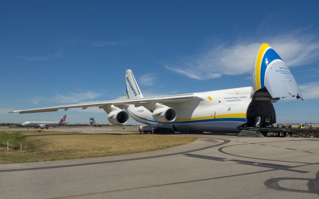 Antonov An-12 (UR-82008) - The Antonov came to Adelaide to deliver a 737 simulator to the RAAF