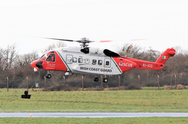 EI-ICD — - irish coast guard s-92a ei-icd lifting off from rwy24 at shannon 23/2/21.