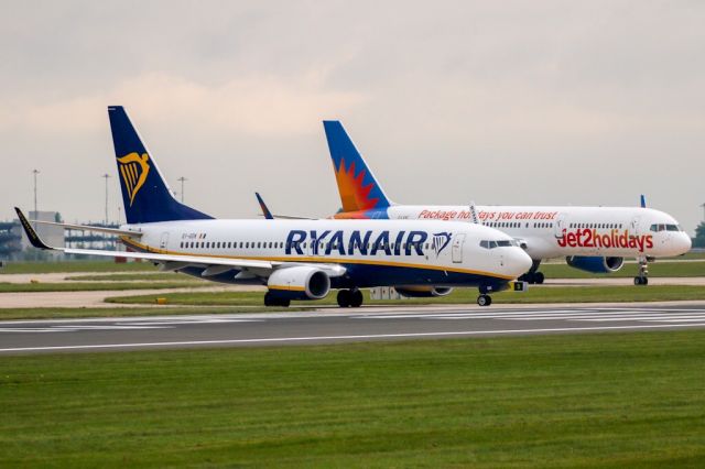 Boeing 737-800 (EI-GDK) - RYR2821 on an early morning departure to Chania with G-LSAC waiting.