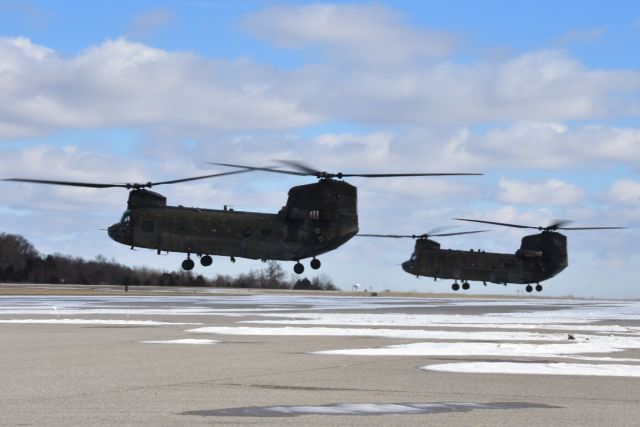 ASAP Chinook — - A pair of CH-47 Chinooks departing the ramp