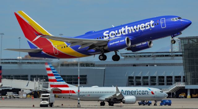 Boeing 737-700 (N7857B) - N7857B Southwest Airlines Boeing 737-79P s/n 29358 - N302SA American Airlines Boeing 737-8 MAX s/n 44468 br /br /McCarran International Airport (KLAS)br /Las Vegas, Nevadabr /Photo: TDelCorobr /April 5, 2019
