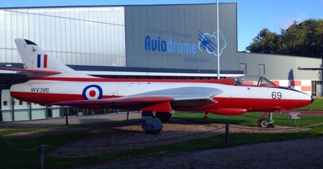 Hawker Hunter (SWV395) - Hawker Hunter in front of Aviodrome air plane museum in Lelystad (NL), October 2016.