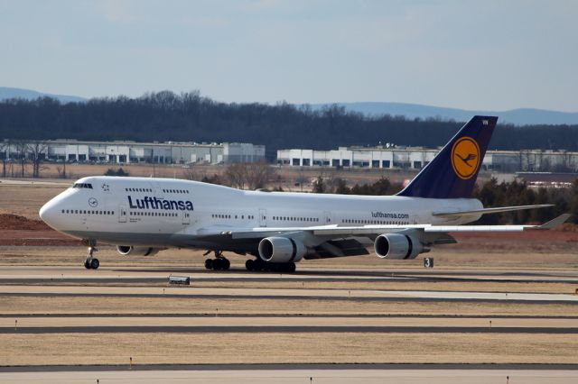 Boeing 747-400 (D-ABVA) - Rolling out on runway 19C after arriving from Frankfurt.