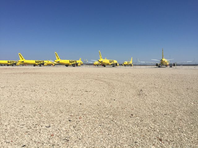 Airbus A320 — - Spirit’s newest parking lot. Ten birds parked. More on the way